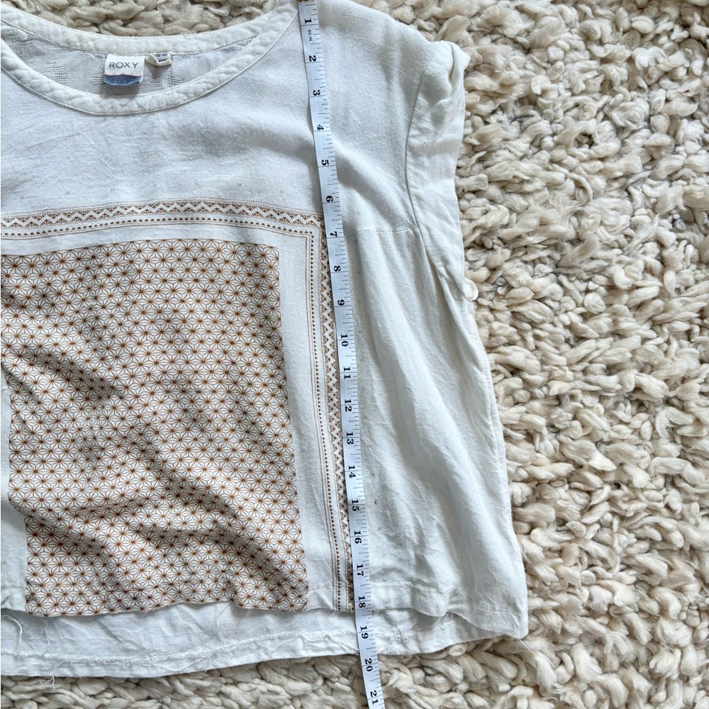 Roxy White and Tan crop Blouse XL - Picture 4 of 10